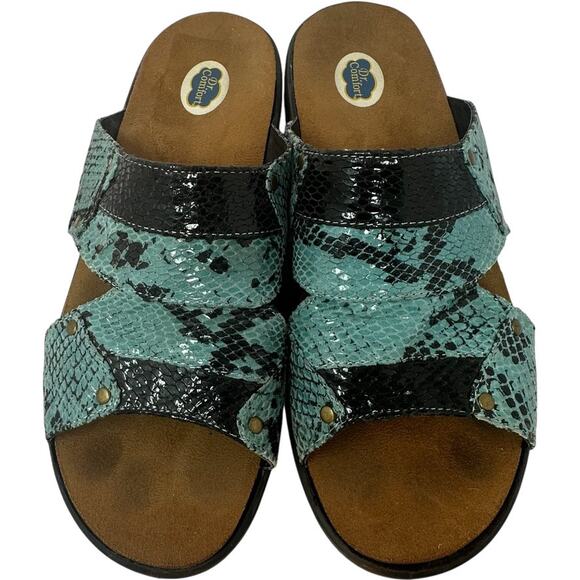 Dr. Comfort Karen Slide Sandals Sz 9 Turquoise Snake Skin Orthotic Comfort Shoes - Picture 10 of 11